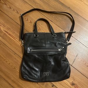 Fossil crossbody or tote convertible purse black leather with adjustable strap